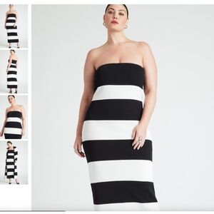 ELOQUI black and white striped tube dress
